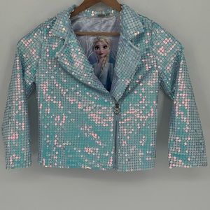 Frozen 2 Elsa Sequin Jacket Girls XL 14/16 Blue Deluxe Cosplay Zip Front I2